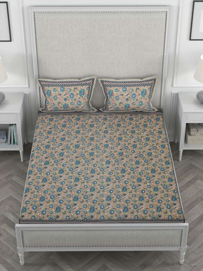 100% Pure Cotton Traditional Printed Bedsheet for Double Bed King Size Bedsheet with 2 Pillow Covers