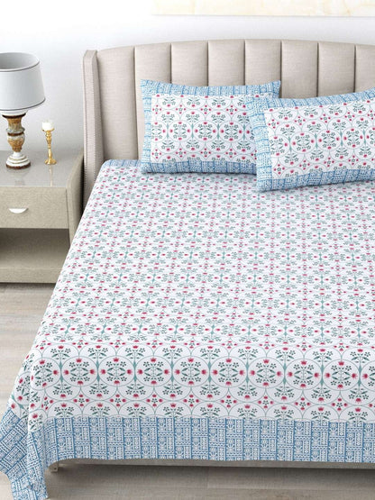 100% Pure Cotton Traditional Printed Bedsheet for Double Bed King Size Bedsheet with 2 Pillow Covers