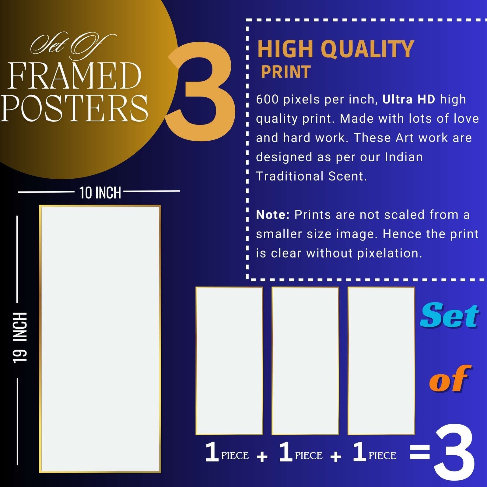 Set of Three large Wall Paintings for Wall Dacoration Golden Framed Wall Paintings for Living Room &amp; Bedroom Wall Art for Home Decoration &amp; Office Wall Décor (14×11 inch CH-LGD3-6)