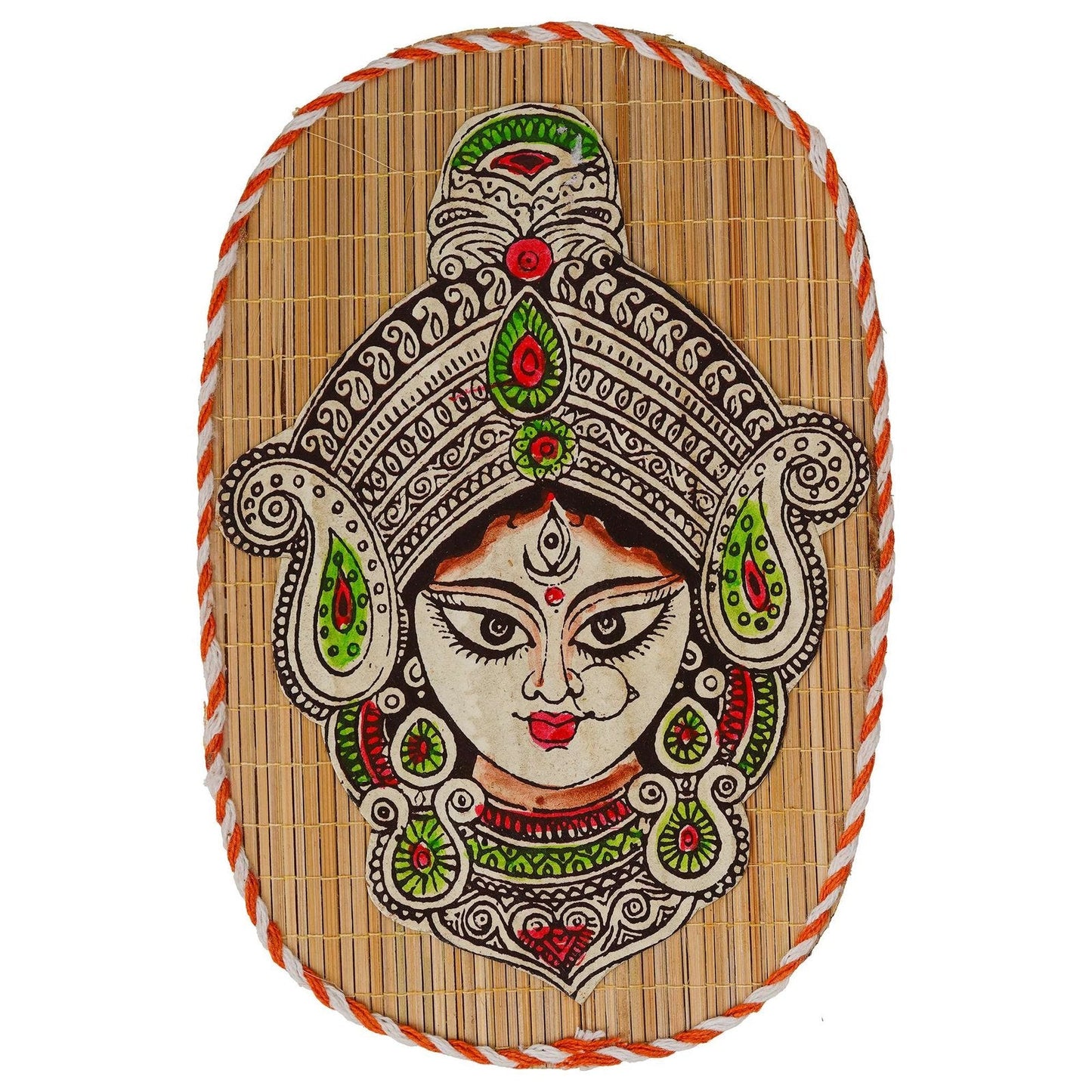 Oval Shaped Design Bamboo Hand Crafted Wall Hangings Durga Ji For Home D?cor | Bamboo Art For Wall Decor