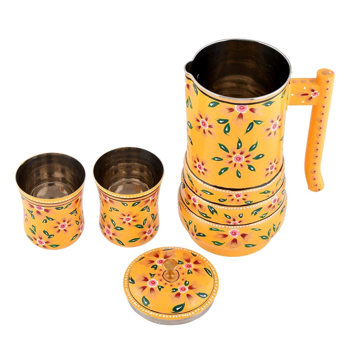 Aluminium Jug Golden Blossom Enamel Jug Set Hand-Painted Floral Art - 21 cm