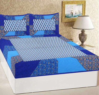 100% Pure Cotton Traditional Printed Bedsheet for Double Bed King Size Bedsheet with 2 Pillow Covers