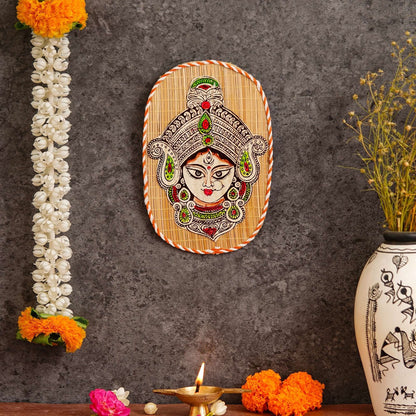 Oval Shaped Design Bamboo Hand Crafted Wall Hangings Durga Ji For Home D?cor | Bamboo Art For Wall Decor