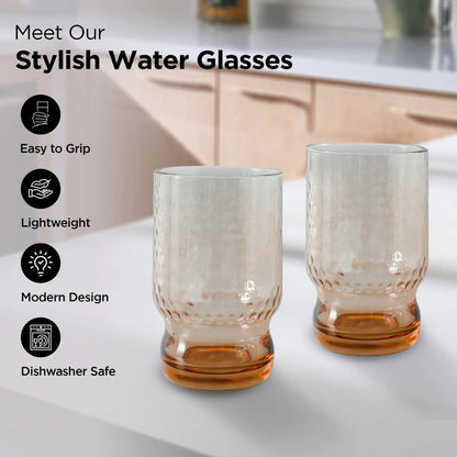 UMAI Set of 2: Lead-Free Amber Juice Glasses | 430ml | Stylish & Versatile