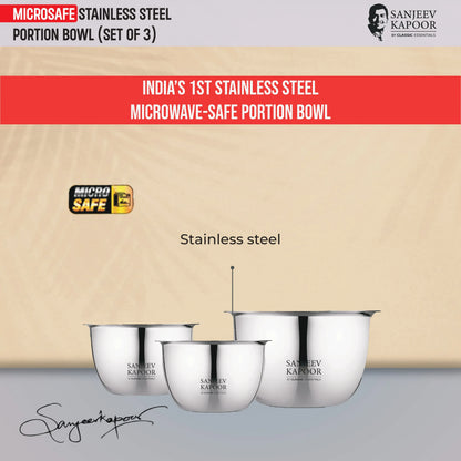 Classic Essentials MICROSAFE Stainless Steel Portion Bowl Set 3pc (750ml+1000ml+1500ml)