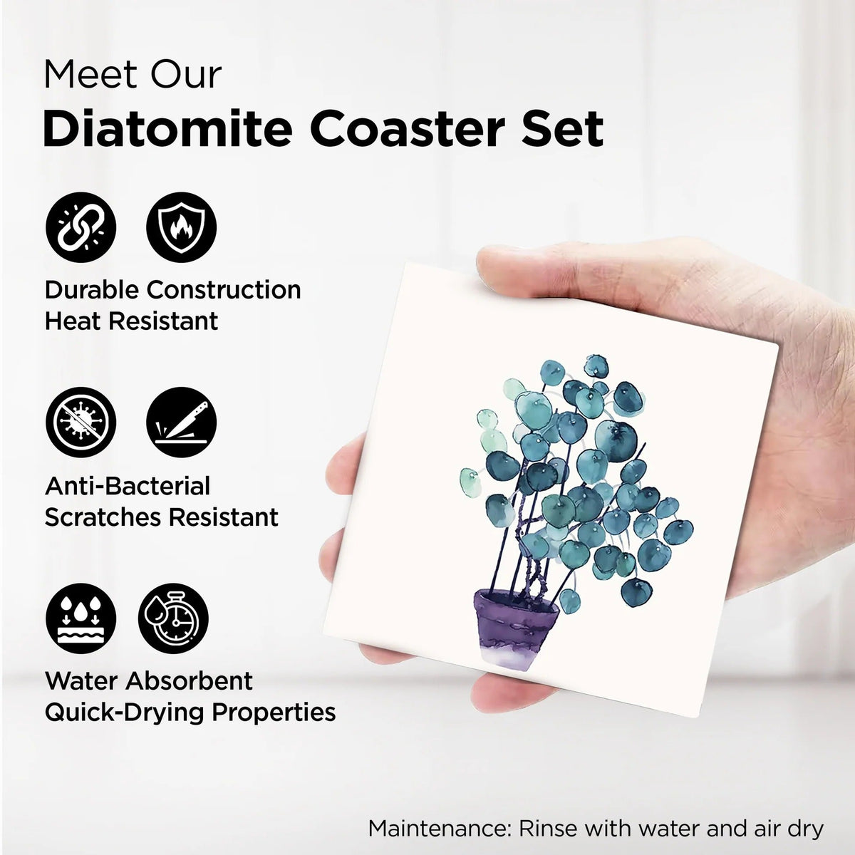 UMAI Diatomite Coasters Set of 6 10cm Dining Table White Glass Cover Lid