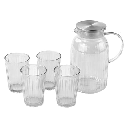 UMAI Borosilicate Jug Set Jug 1600ml + 4 Glasses 260ml Glass Water Jug with Lid Designer