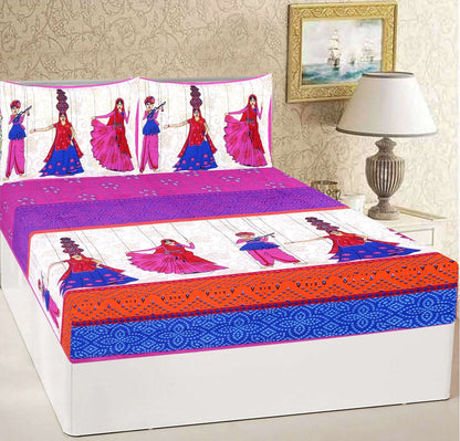 100% Pure Cotton Traditional Printed Bedsheet for Double Bed King Size Bedsheet with 2 Pillow Covers
