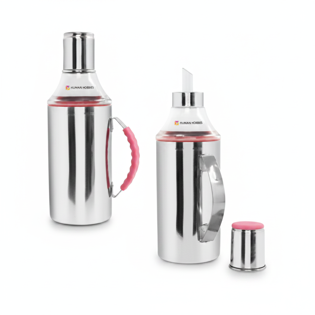 Human Hydro Stainless Steel Oil Dispenser Bottle  - Set of 2 (1000ml Each )