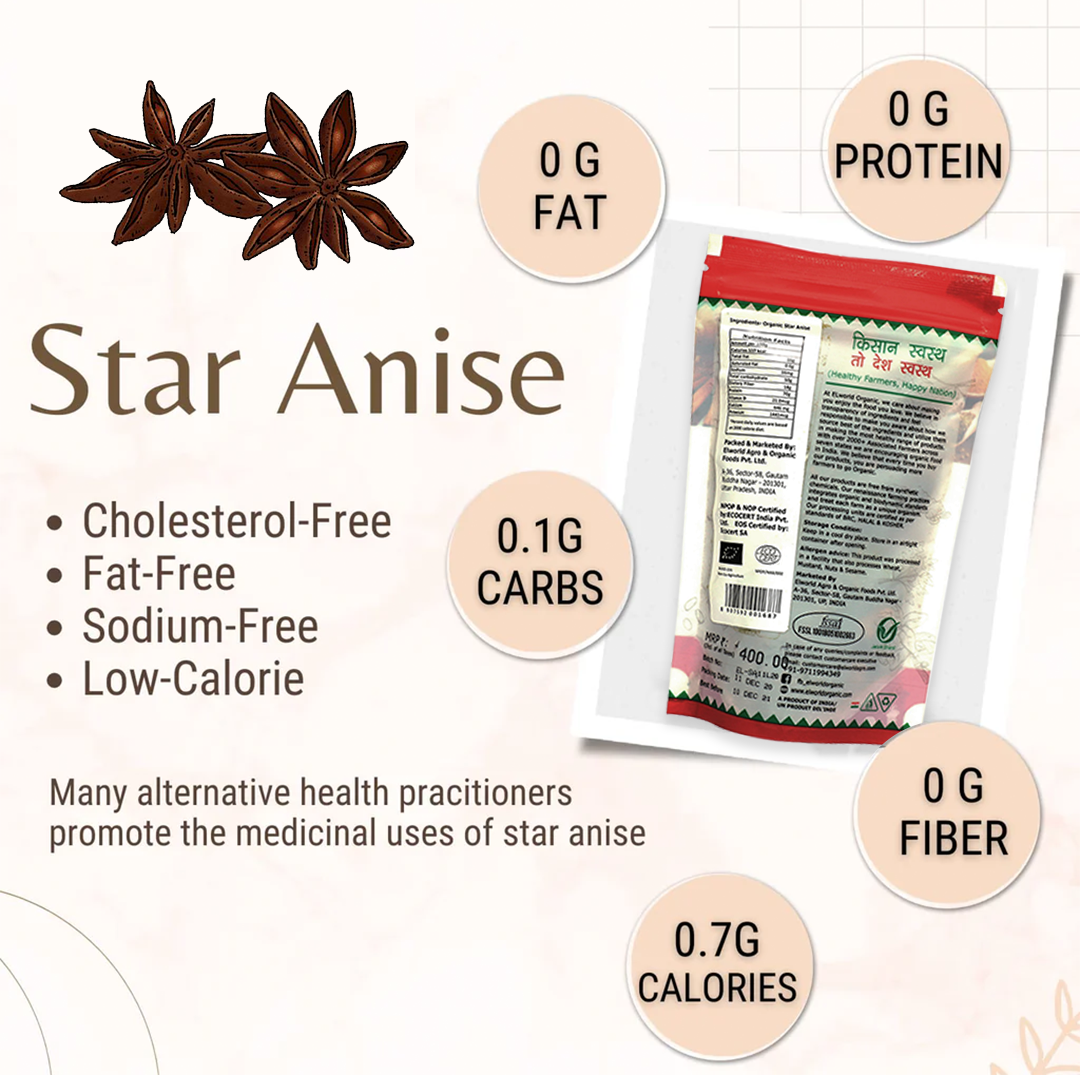 Elworld Agro & Organic Food Products  Star Anise(Chakra Phool) - 50 g