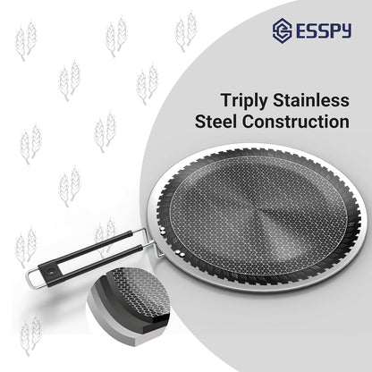 Esspy Triply Stainless Steel Tawa for Roti and Dosa, Chapati Tawa, Induction & Gas Compatible, Metal Utensil Safe, Ergonomically Designed Handles, Honeycomb Pattern