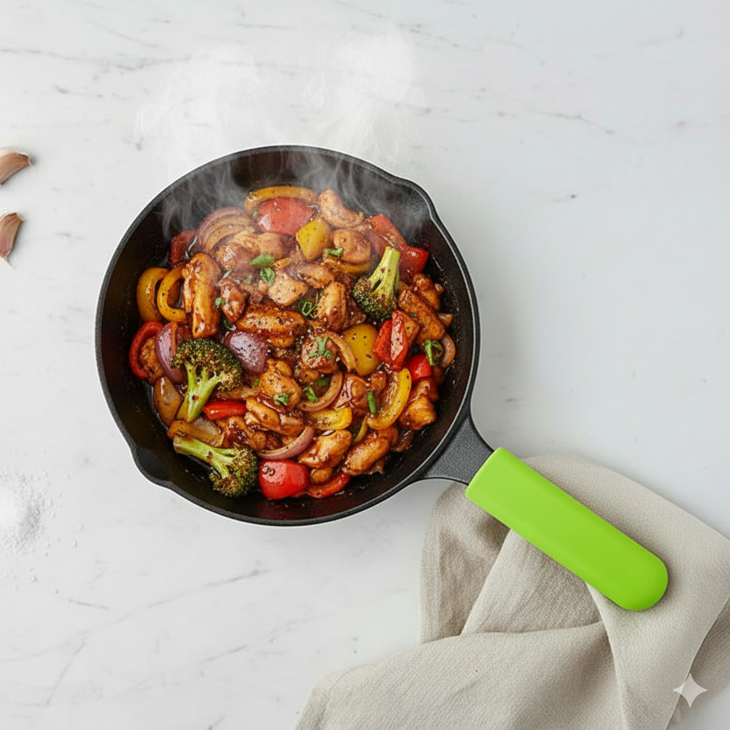 Esspy 8 inch Cast Iron Frying Pan/Skillet With Silicon Handle Cover | Pre-Seasoned, Induction Friendly | Non-Stick Pan | 100% Pure Cast Iron, Toxin-Free & Chemical-Free | Black