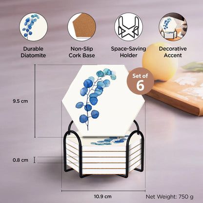 UMAI Diatomite Coaster Set of 6 10cm Unique Shape Absorbent Heat Resistant Dining Table