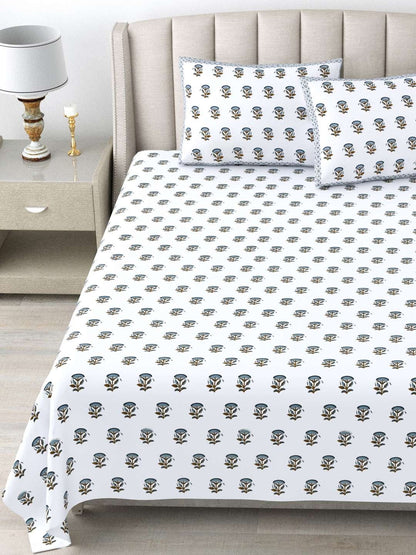 100% Pure Cotton Traditional Printed Bedsheet for Double Bed King Size Bedsheet with 2 Pillow Covers