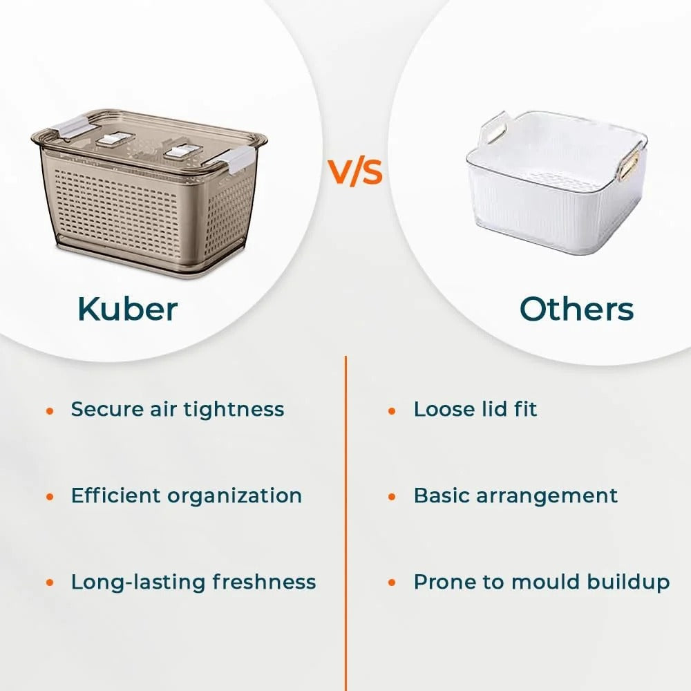 Kuber Industries Small Fridge Crisper with Lid | Detachable Hollow Basket | Brown