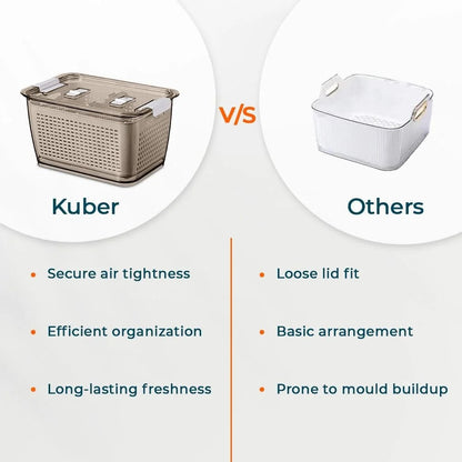 Kuber Industries Small Fridge Crisper with Lid | Detachable Hollow Basket | Brown