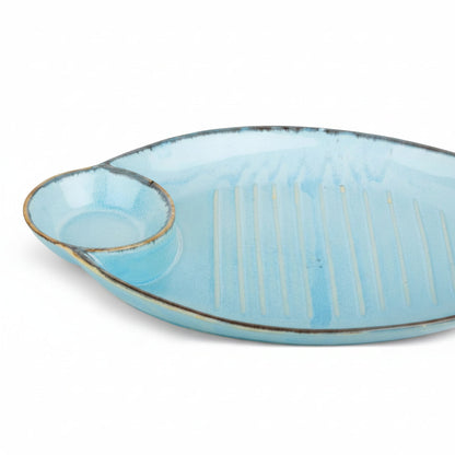 USHA SHRIRAM Ceramic Snack Tray with Dip Bowl 13 inch Peach Chutney Salsa Dip Tray Microwave Safe