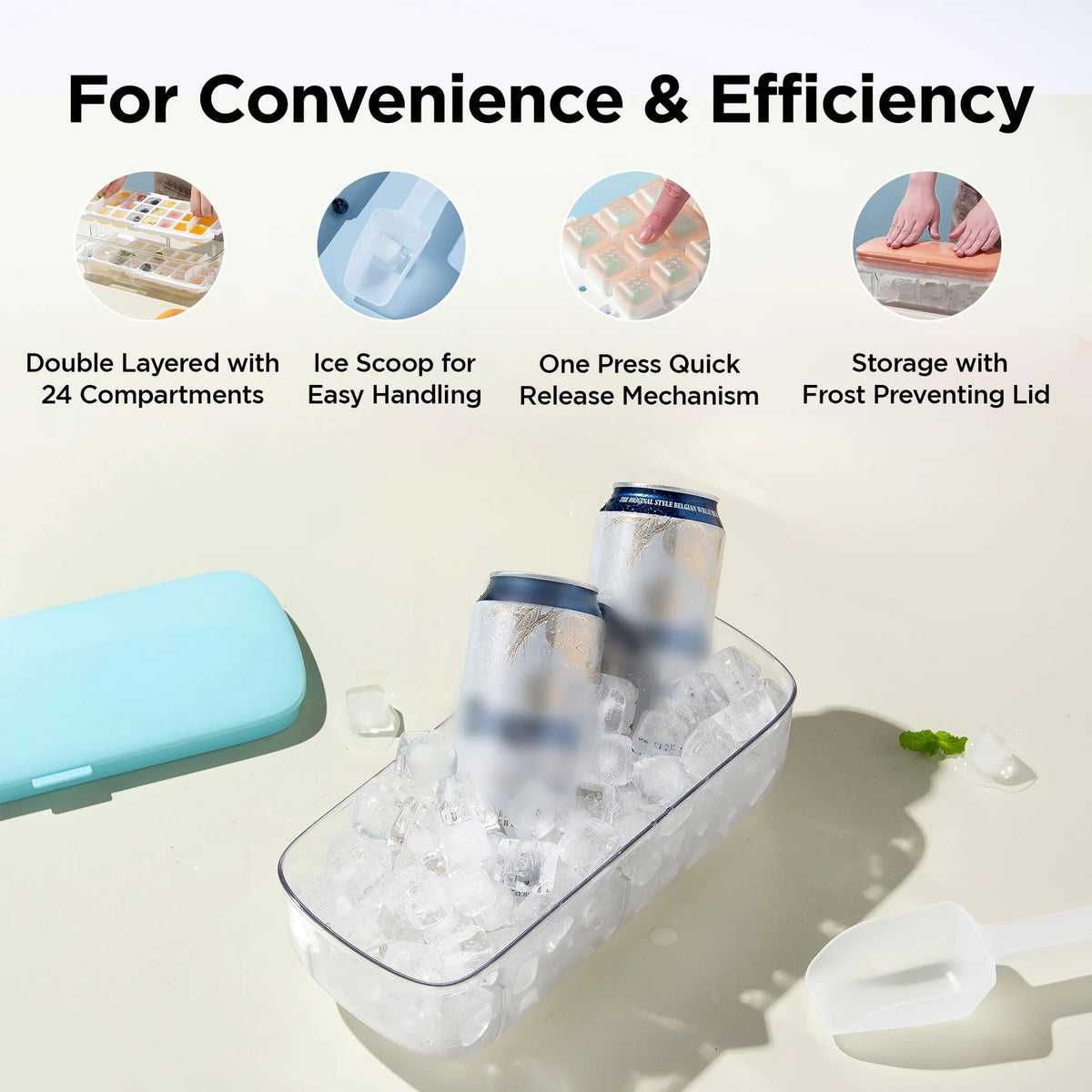 UMAI Ice Cube Trays with Scoop | 24 Compartments | BPA Free | Blue
