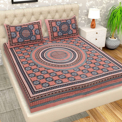 100% Pure Cotton Traditional Printed Bedsheet for Double Bed King Size Bedsheet with 2 Pillow Covers