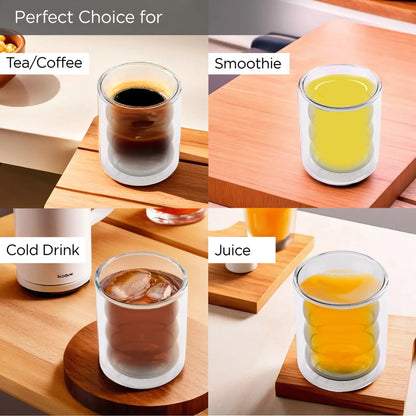 UMAI Double Wall Borosilicate Glass Coffee Mugs Set of 2 (200ml) | Curvy | Grey