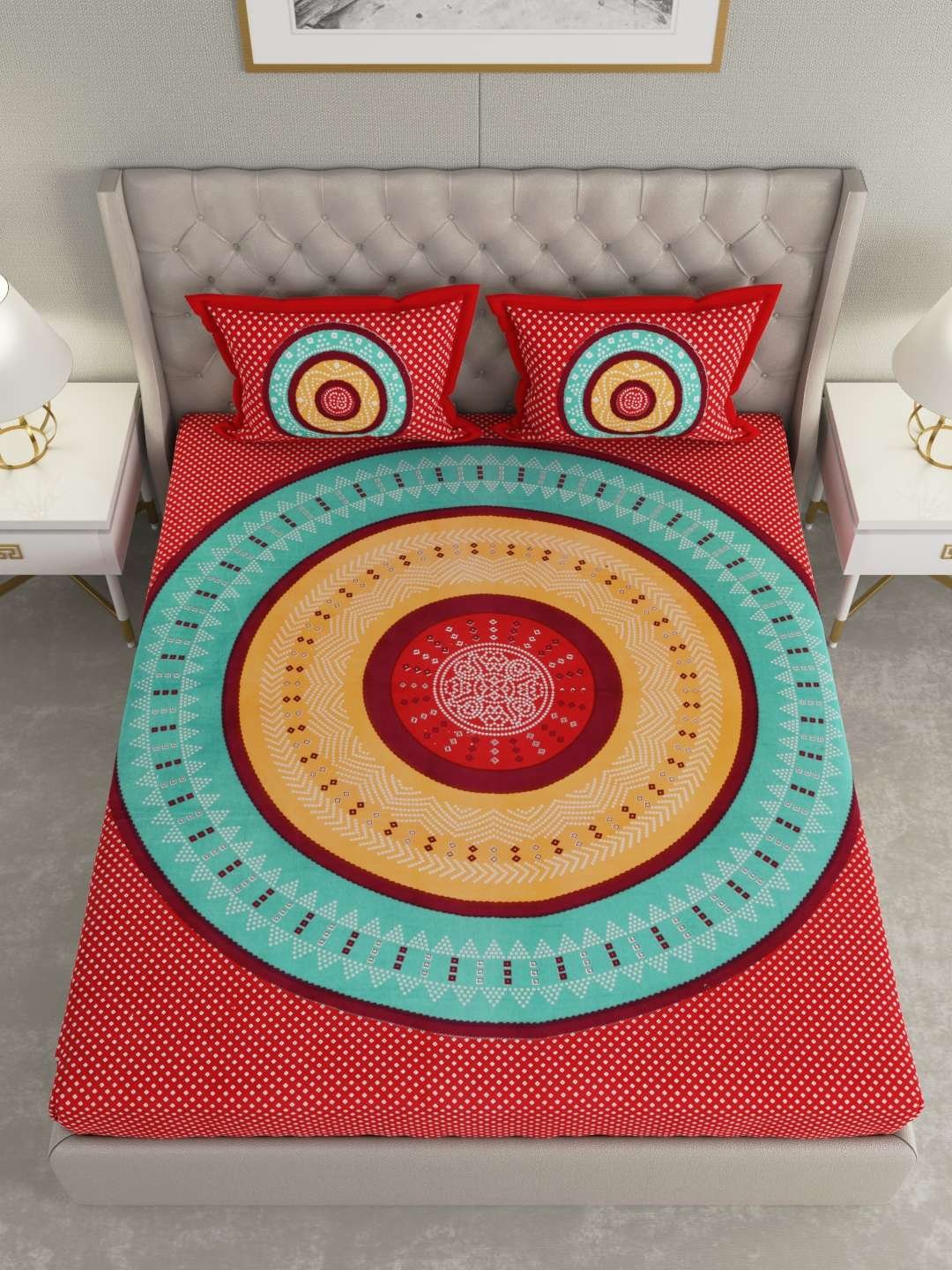 100% Pure Cotton Traditional Printed Bedsheet for Double Bed King Size Bedsheet with 2 Pillow Covers