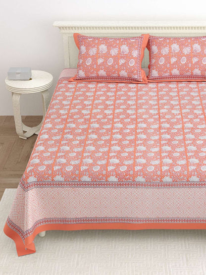 100% Pure Cotton Traditional Printed Bedsheet for Double Bed King Size Bedsheet with 2 Pillow Covers