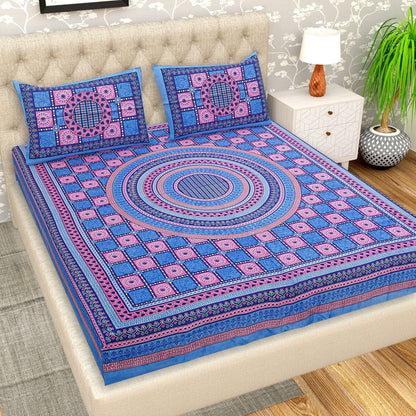 100% Pure Cotton Traditional Printed Bedsheet for Double Bed King Size Bedsheet with 2 Pillow Covers