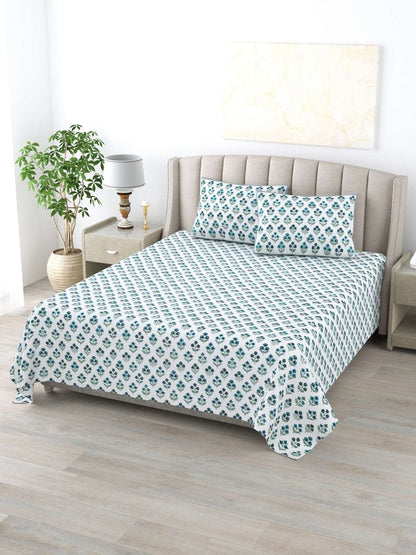 100% Pure Cotton Traditional Printed Bedsheet for Double Bed King Size Bedsheet with 2 Pillow Covers
