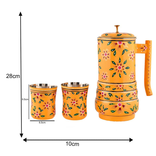 Aluminium Jug Golden Blossom Enamel Jug Set Hand-Painted Floral Art - 21 cm