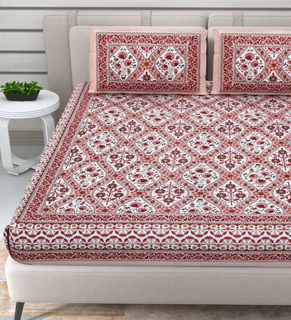 100% Pure Cotton Traditional Printed Bedsheet for Double Bed King Size Bedsheet with 2 Pillow Covers