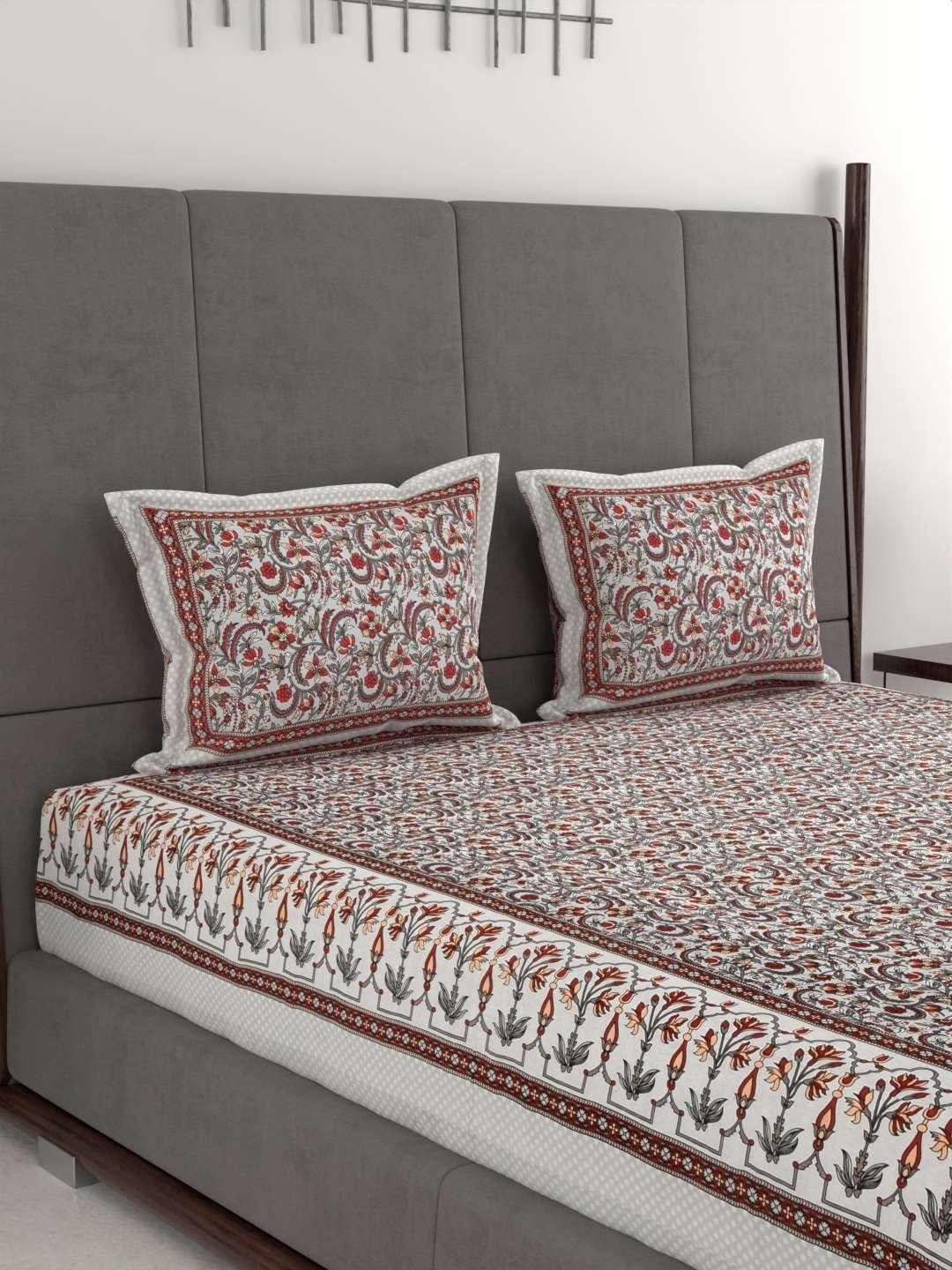 100% Pure Cotton Traditional Printed Bedsheet for Double Bed King Size Bedsheet with 2 Pillow Covers