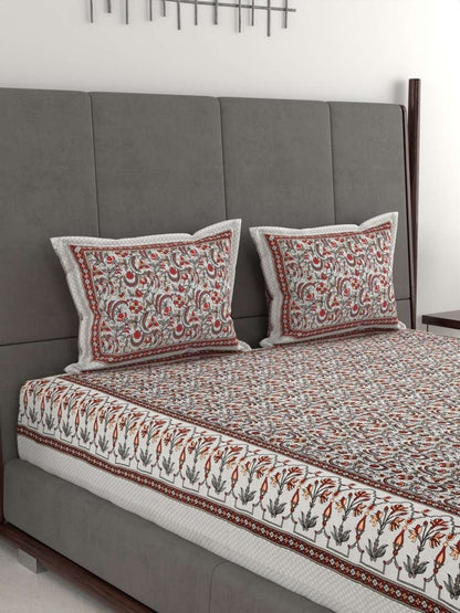 100% Pure Cotton Traditional Printed Bedsheet for Double Bed King Size Bedsheet with 2 Pillow Covers