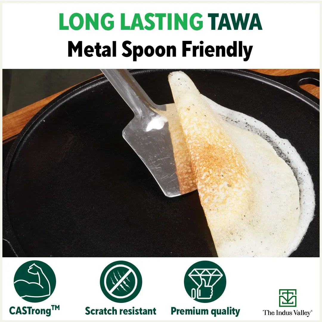 The Indus Valley Cast Iron Roti Tawa with Long Handle + Free Iron Tadka Pan