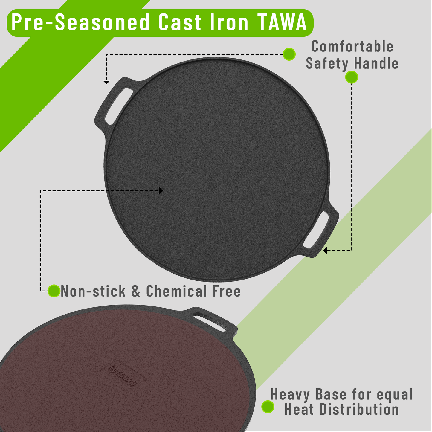 Esspy 12 inch/30 cm Cast Iron Tawa for Dosa, Tawa for Dosa, Uthappam, Roti, Chapati, Naan, Gas-Induction Friendly, Dosa Tawa, Cast Iron Cookware