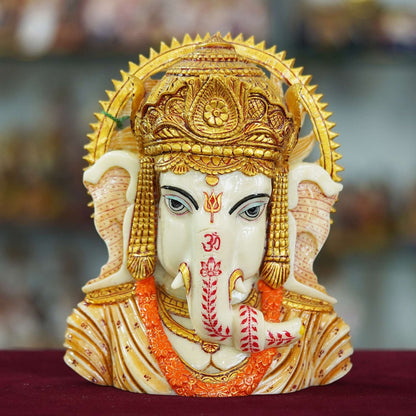 Marble Dust Ganesha Ji Face Statue Sitting on a Table