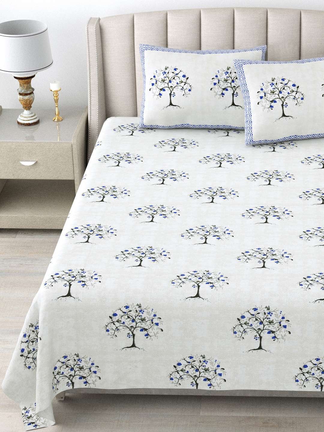 100% Pure Cotton Traditional Printed Bedsheet for Double Bed King Size Bedsheet with 2 Pillow Covers