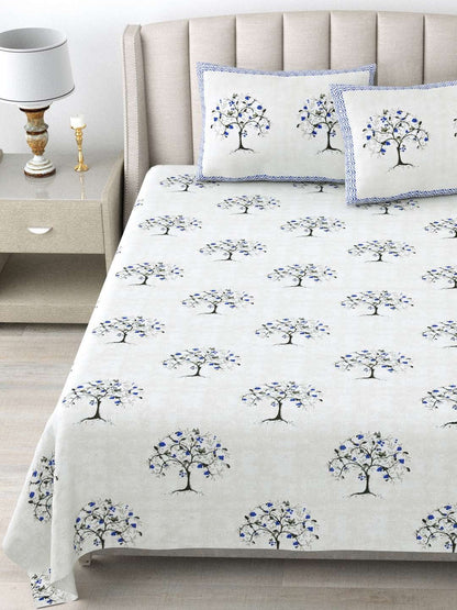 100% Pure Cotton Traditional Printed Bedsheet for Double Bed King Size Bedsheet with 2 Pillow Covers