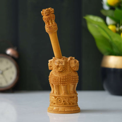 Handcrafted Wooden Ashoka Pillar Replica: Symbol of Indian Heritage