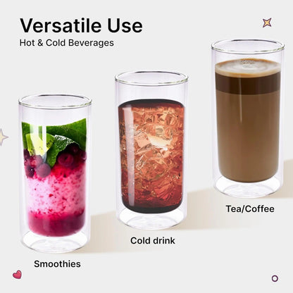 Kuber Industries 6 Pcs Double Walled Borosilicate Tumblers 250ml | Pack of 3 | Transparent