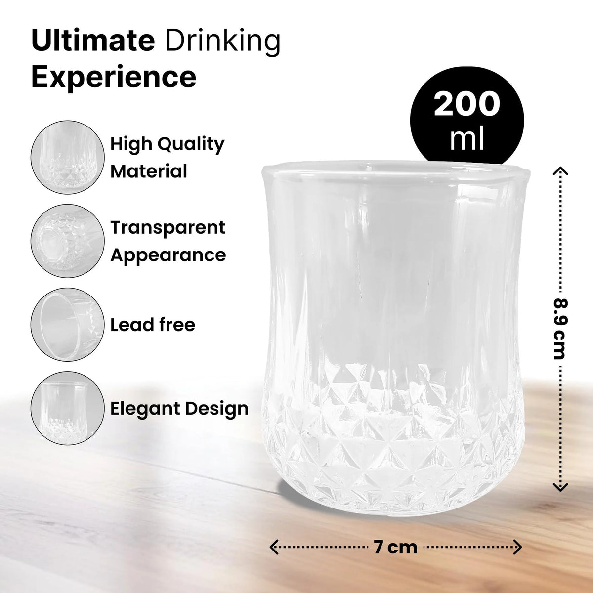 UMAI Whiskey Glasses Set of 2 (200ml) | Lead Free | Heavy Bottom | Transparent