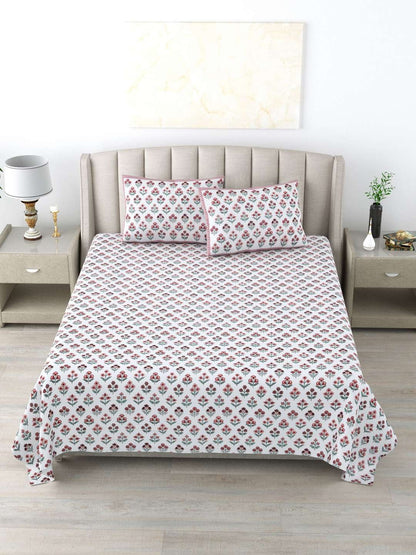 100% Pure Cotton Traditional Printed Bedsheet for Double Bed King Size Bedsheet with 2 Pillow Covers
