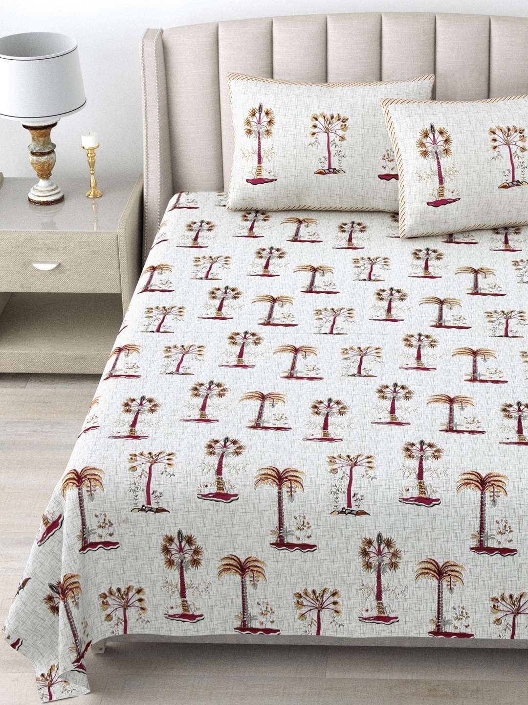 100% Pure Cotton Traditional Printed Bedsheet for Double Bed King Size Bedsheet with 2 Pillow Covers