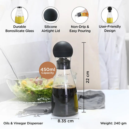 UMAI Glass Oil Dispenser with Leakproof Silicone Lid | 450ml | Glass Oil Bottle