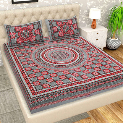 100% Pure Cotton Traditional Printed Bedsheet for Double Bed King Size Bedsheet with 2 Pillow Covers