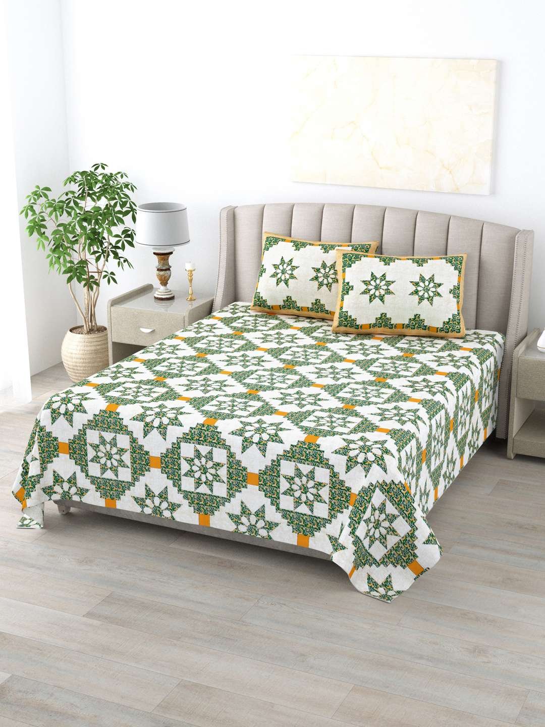 100% Pure Cotton Traditional Printed Bedsheet for Double Bed King Size Bedsheet with 2 Pillow Covers