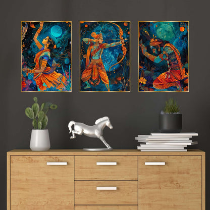 Set of Three Wall Paintings for Wall Dacoration Golden Framed Wall Paintings for Living Room & Bedroom Wall Art for Home Decoration & Office Wall Décor (18×12 inch CH-GD3-13)
