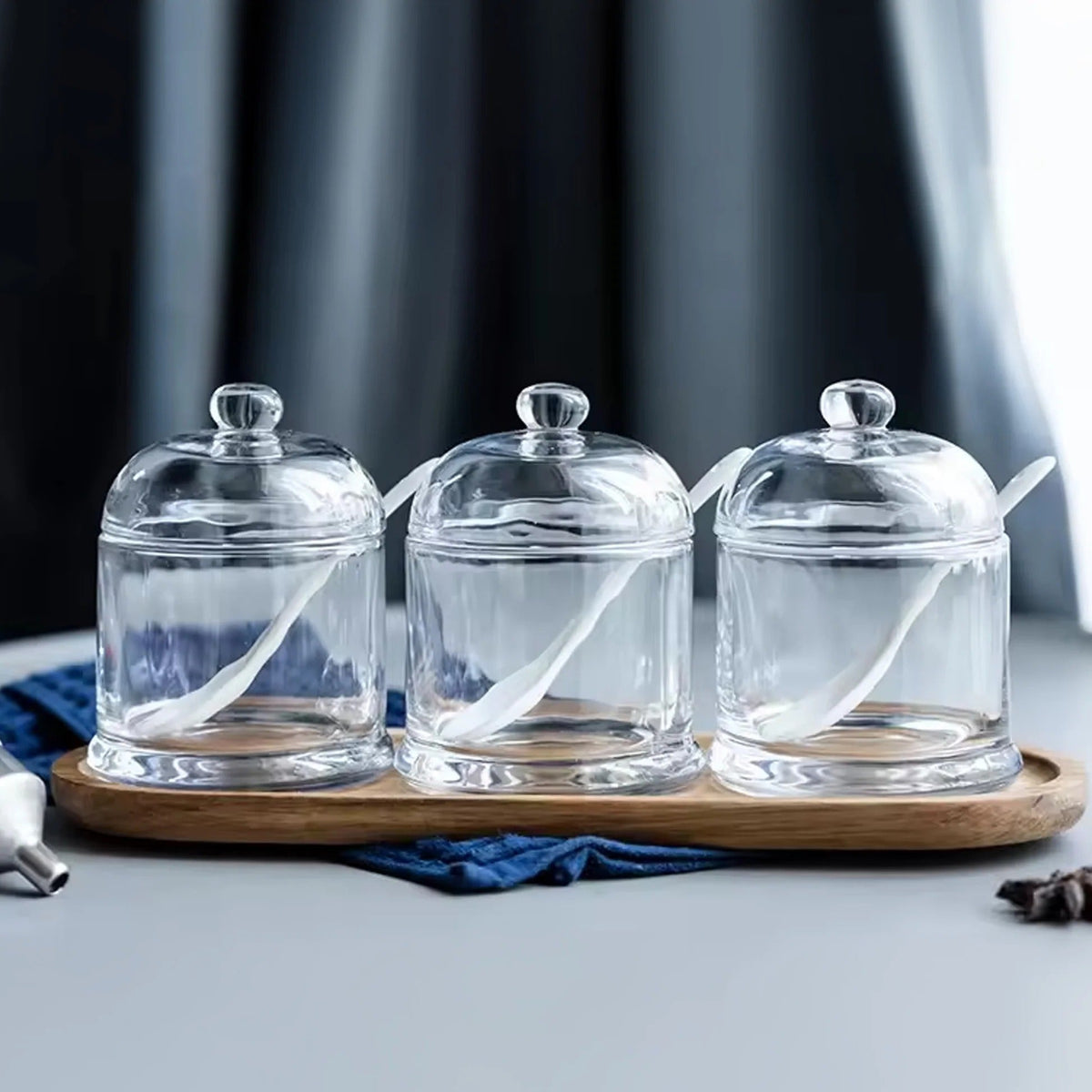 Set of 3 UMAI Borosilicate Glass Kitchen Storage Jars | 280ml Each | Airtight | Transparent
