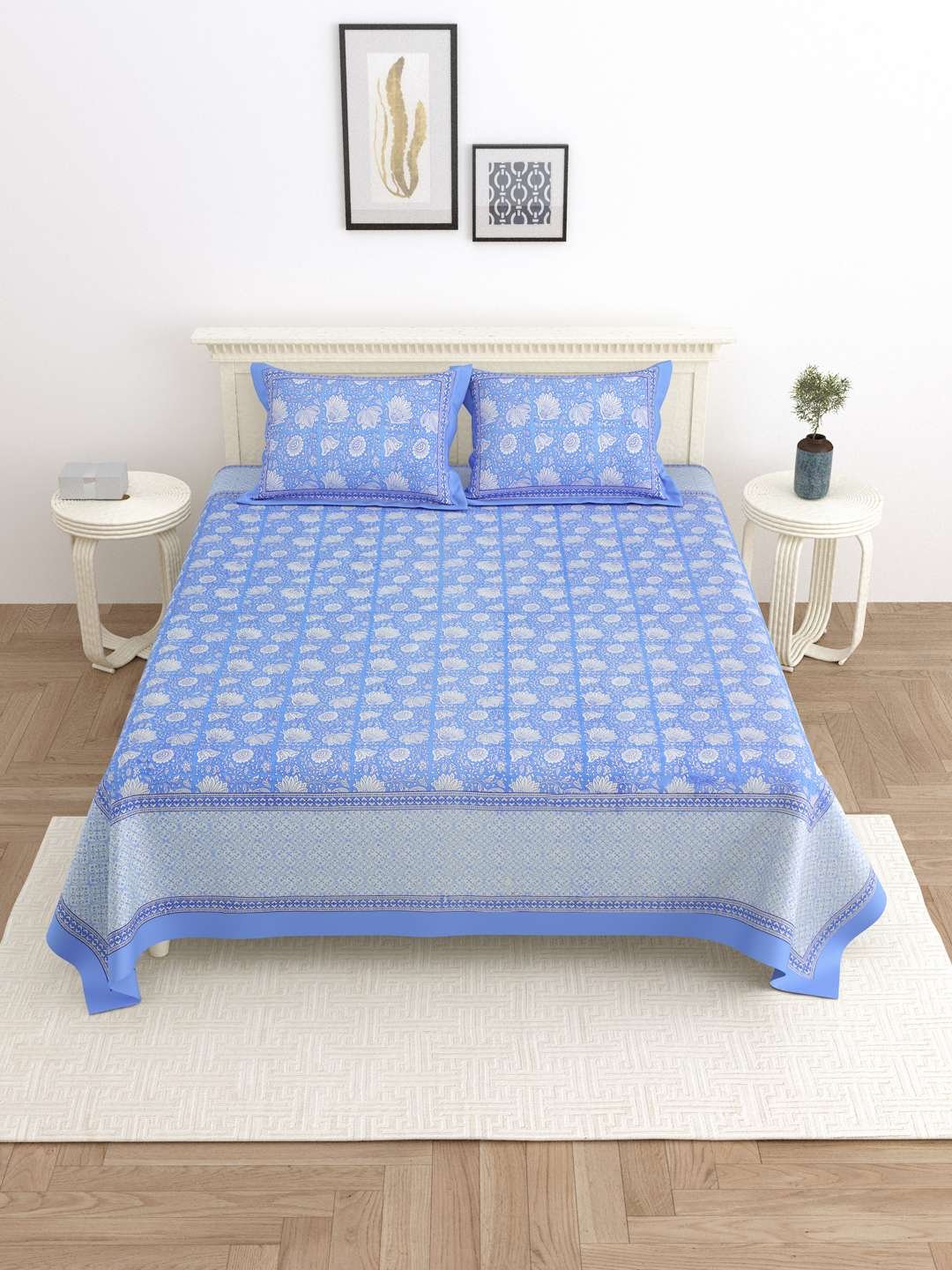 100% Pure Cotton Traditional Printed Bedsheet for Double Bed King Size Bedsheet with 2 Pillow Covers