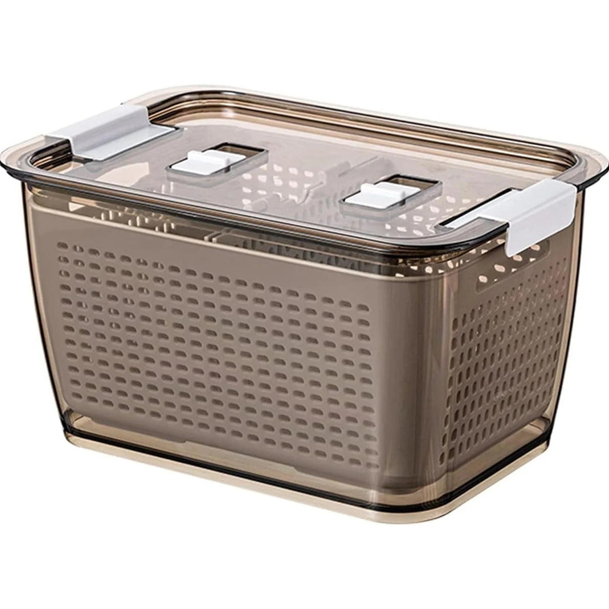 Kuber Industries Small Fridge Crisper with Lid | Detachable Hollow Basket | Brown