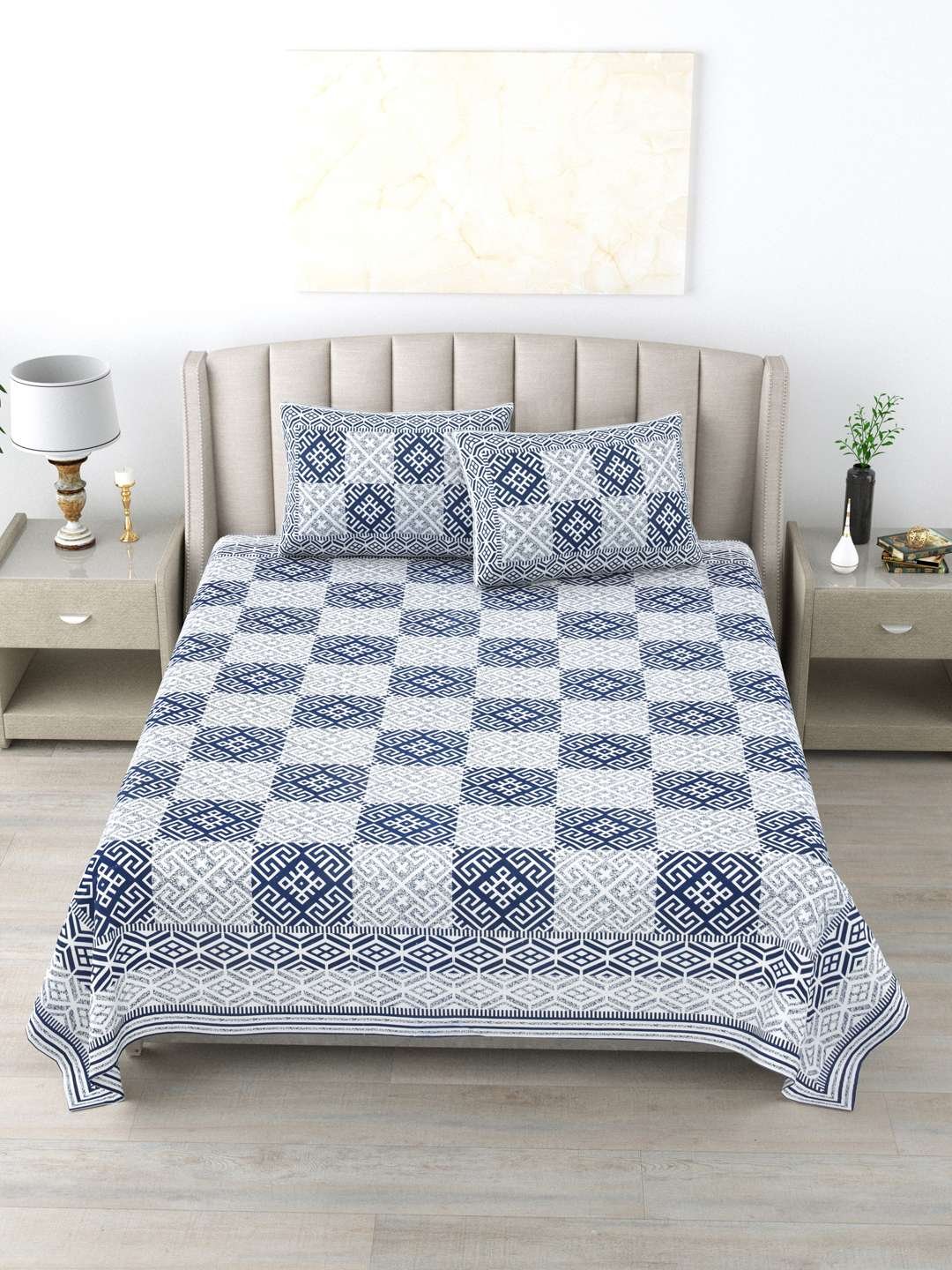 100% Pure Cotton Traditional Printed Bedsheet for Double Bed King Size Bedsheet with 2 Pillow Covers